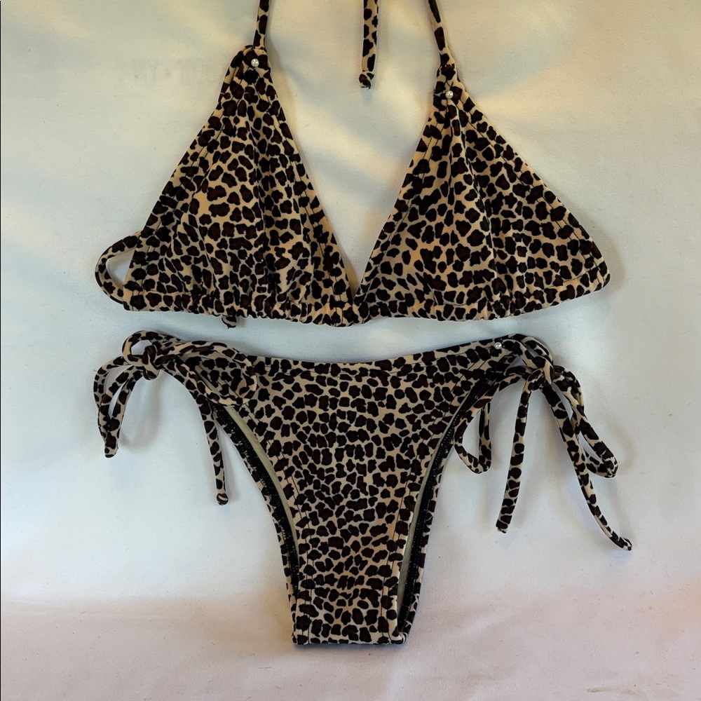 VINTAGE 1980’s SEXY LEOPARD PRINT BRAZILIAN STYLE STRING TIE THONG BIKINI SET- M